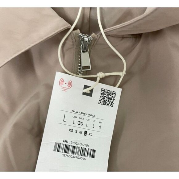 Zara Womens Jacket Large L Cropped Pleated Khaki Beige Full Zip 2753/034 NWT - Picture 5 of 10